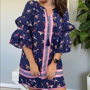 Simply Southern Dog Dress | Best in Show Dogs Print | Size Medium | Navy & Pink